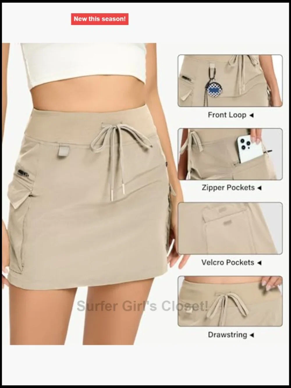 Mini Cargo Skort with Zipper Pockets High Waisted Athletic Skirt